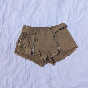 Army Green Zipper Shorts